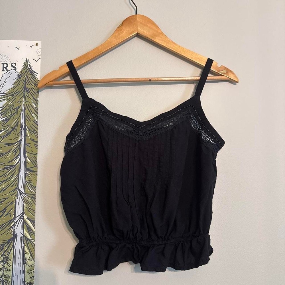 Y2K Hollister Smocked Cropped Babydoll Cami Top Navy Blue